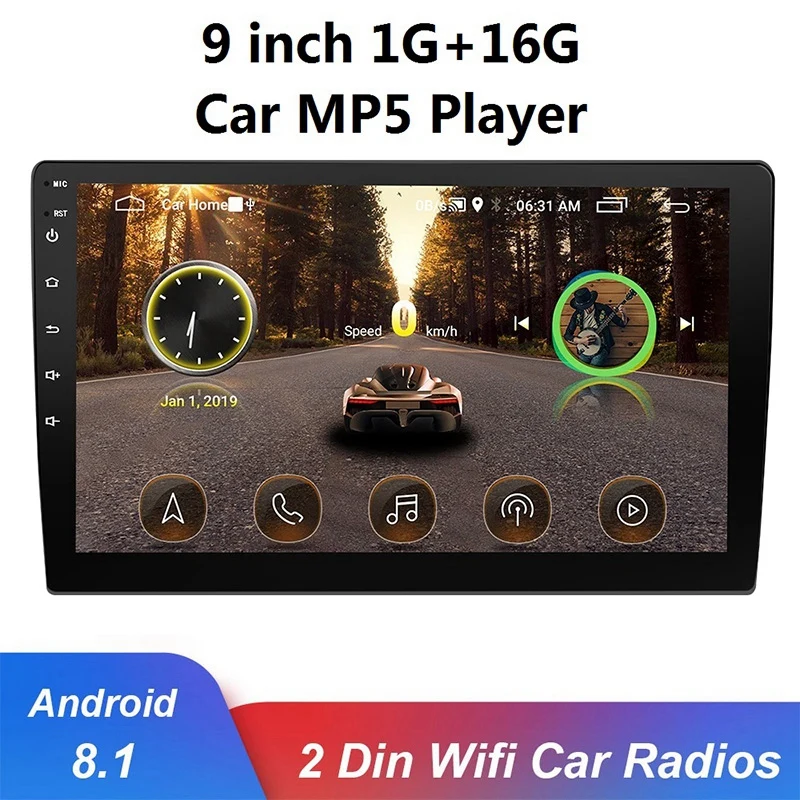 2 Din 9 Inch Android 8.1 Universal Car Radio 1G+16G Stereo GPS Navi WIFI USB Bluetooth Multimedia MP5 Player with Camera