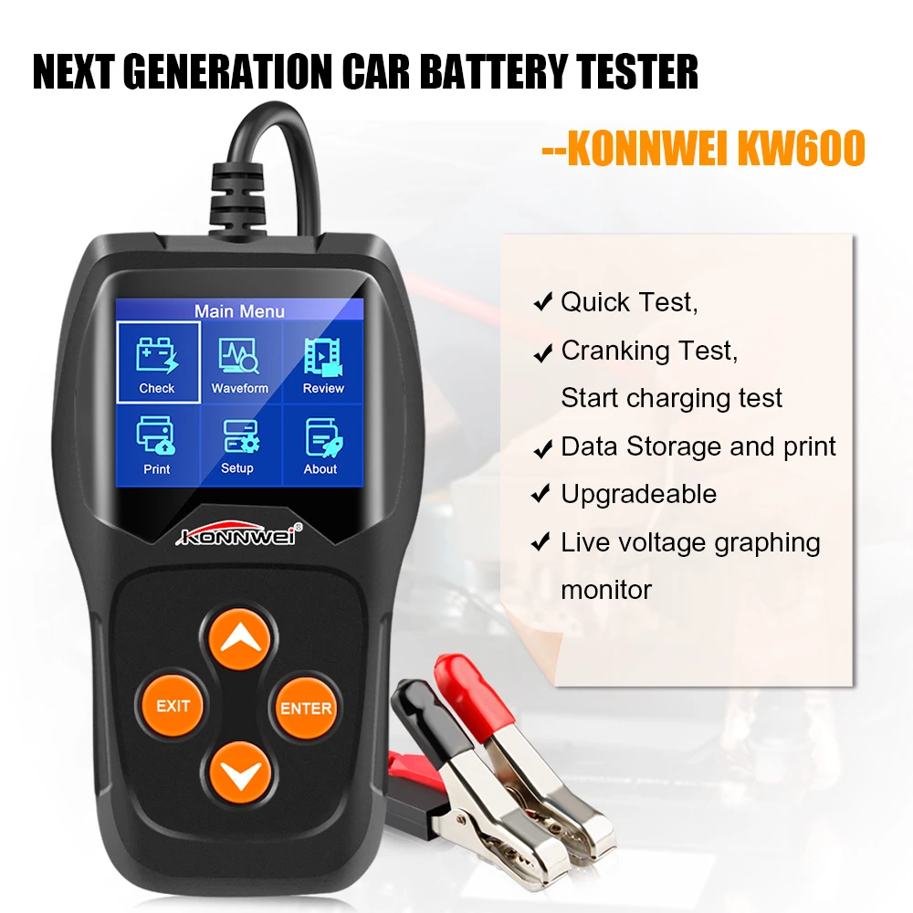 KONNWEI KW600 Авто Батарея анализатор 100 для 2000CCA автомобильный тестер топливной форсунки 12V Цифровой Цвет Экран вращение зарядки Автомобильный диагностический dfdf