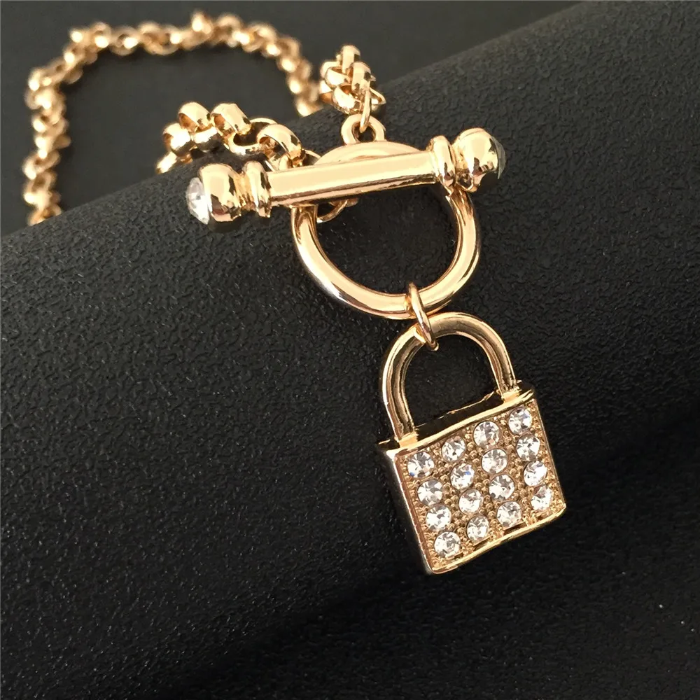 Trendy Loking Heart Theme Delicate Shiny Lock Shape Bar Pendant 45cm Length Necklace For Women Girl Party Decoration Jewelry