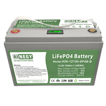 شراءبطارية LiFePO4 12v100 ذات دورة عميقة مع BMS ذكية لنظام تخزين الطاقة المنزلية AINEGY