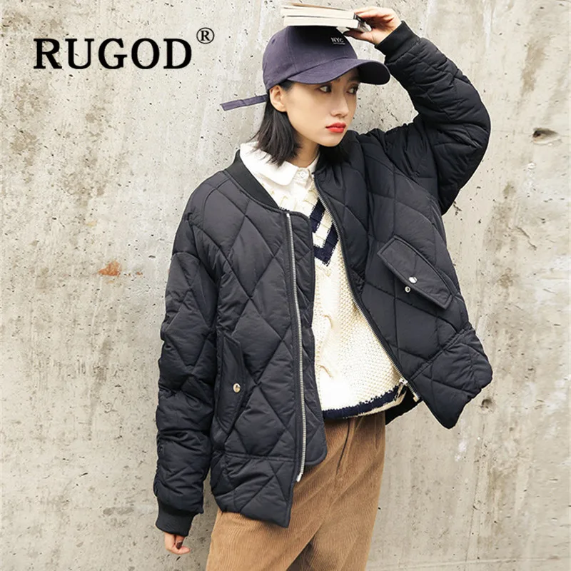 RUGOD, женский зимний пуховик, хлопок, теплый, свободный, однотонный, куртки, короткие куртки, Новое поступление, модный Женский Повседневный корейский Базовый Топ