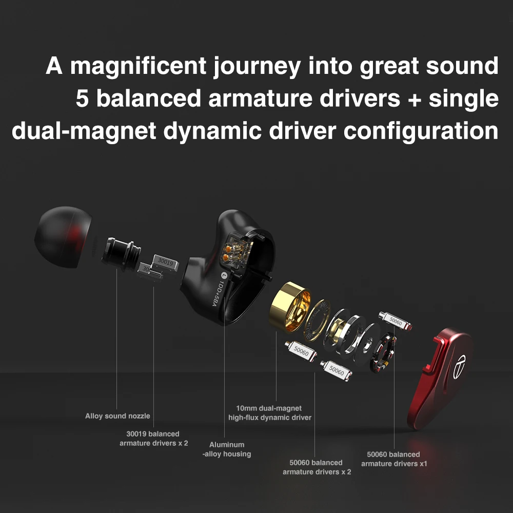 AK TRN V90S 5BA+1DD Hybrid Metal In Ear Earphone