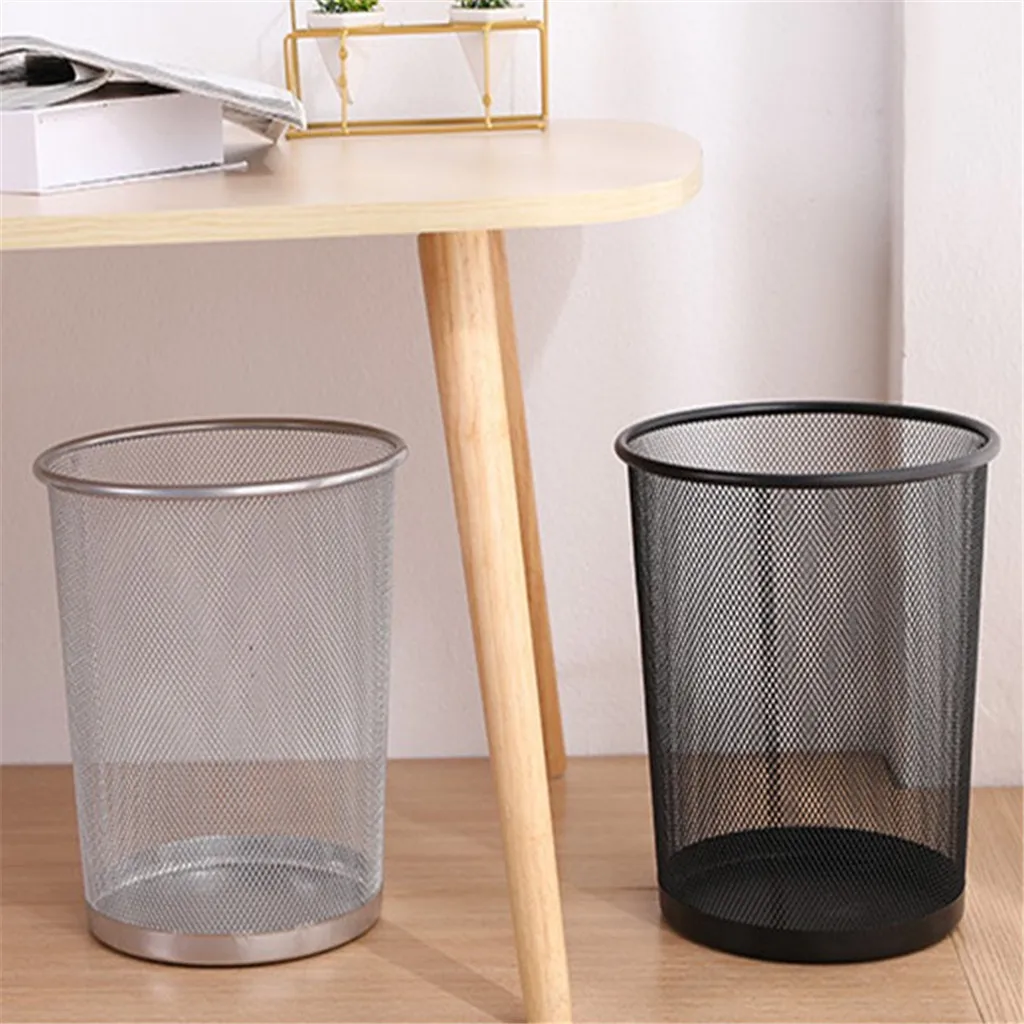 Metal Mesh Round Trash Can Wrought Iron Kitchen Without Lid Bucket Paper Basket Bedroom Office Rubbish Organizer Waste Bins | Дом и сад