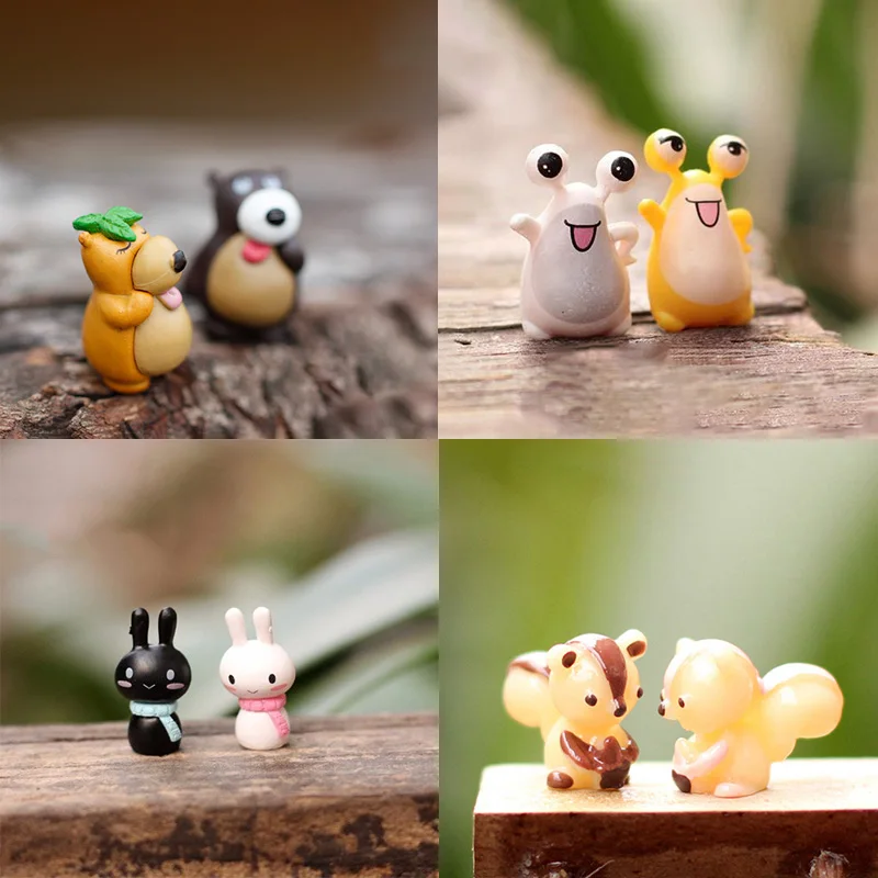 Miniatures Fairy Garden Decor DIY Terrarium Figurines Mini Swan Frog Squirrel Cat Bear Rabbit Duck Snails 2pcs/lot