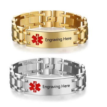 

Personalized Emergency Medical Alert Bracelets for Men Stainless Steel Link Chain ID Bracelet Bangles