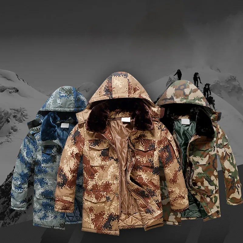 

Thicken city camouflage army coat Cotton Blend Hooded Cold-proof Rainproof Water Resistant Jacket Hunting Hiking Warm Q1