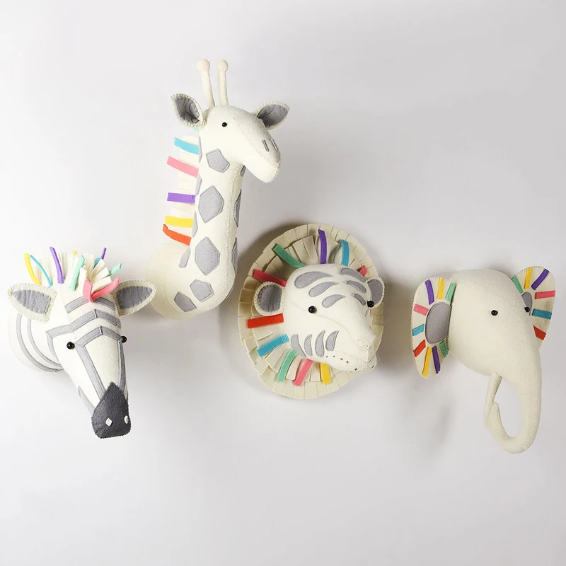 Animal Stuffed Plush Toys Swan Giraffe Elephant Flamingo Head Wall Mount Bedroom Decoration felt Artwork Wall Dolls Photo Props for plush doll anime plush doll