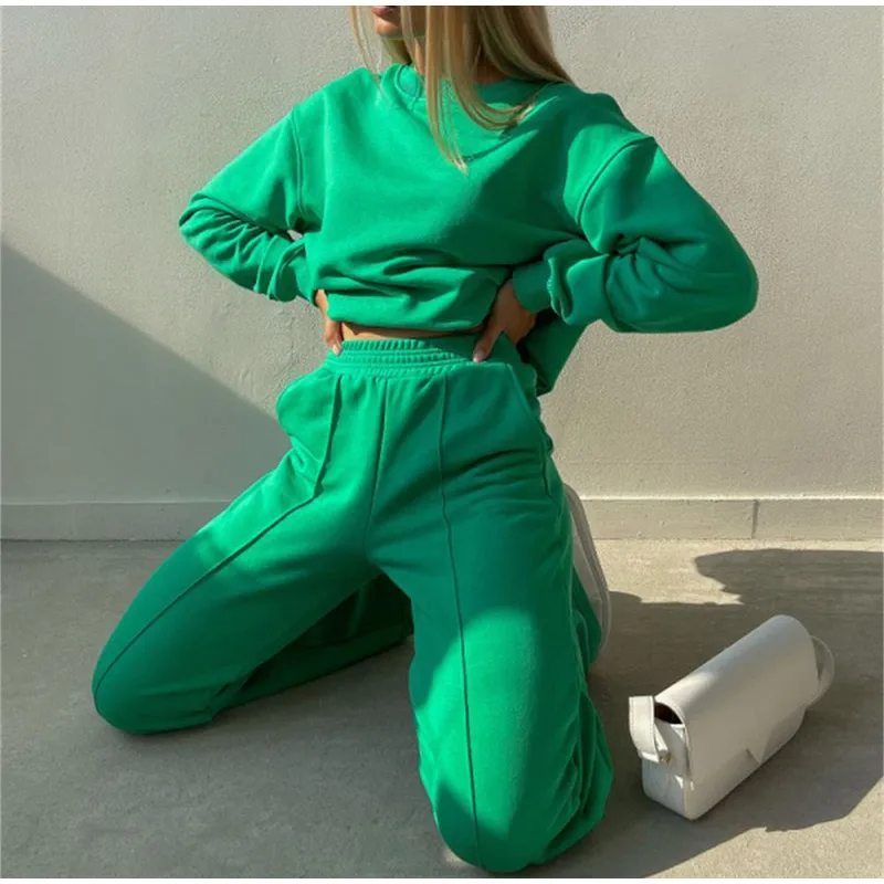 plus size pants suits evening wear Women Casual Solid Tracksuit Loose Long Sleeve Pullover Sweatshirt And Elastic Wide Leg Pant Two Pieces Set Fashion Female Suits blazer pants set