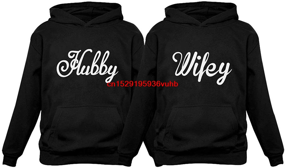 Мужские толстовки с капюшоном с забавным принтом, толстовка с капюшоном Hubby& Wifey, одинаковая толстовка с капюшоном для пары, подарок для его и ее жены