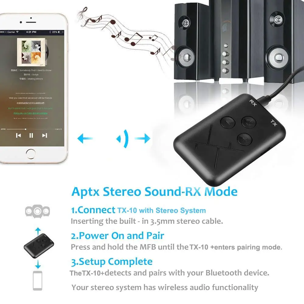 2 in 1 Bluetooth 4.2 Transmitter Receiver TV PC Car Speaker 3.5mm AUX Hifi Music Audio Adapter/Headphone Car/Home Stereo Device