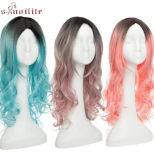 SNOILITE 24 ''Омбре розовый синий серый длинные волнистые парики для косплея синтетические термостойкие парики для волос для женщин натуральный парик средней части