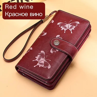 Женский клатч, коровья кожа, кошелек, Женский Длинный кошелек, Женский кошелек на молнии, ремень, сумочка для денег, кошелек - Цвет: Красный