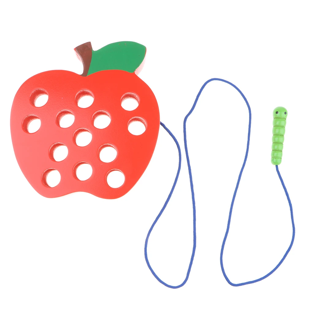 Wooden Apple Lacing Toys for Toddler Kids, Montessori Early Educational Toy, Birthday Xmas Presents