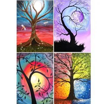 

4Sets DIY Beautiful Trees 5D DIY Diamond Painting Kits Full Drill Colorful Rhinestone Embroidery Cross Stitch Home Decor Craft