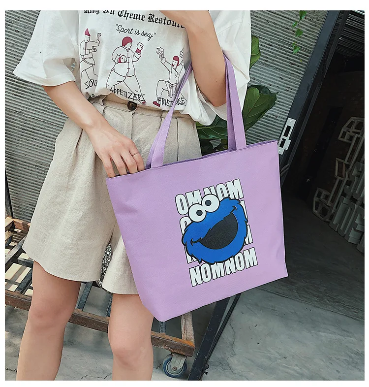 600D корейский стиль Harajuku Улица Сезам граффити тканевая сумка студенческая мягкая девушка сумка на плечо Большая вместительная сумка для покупок