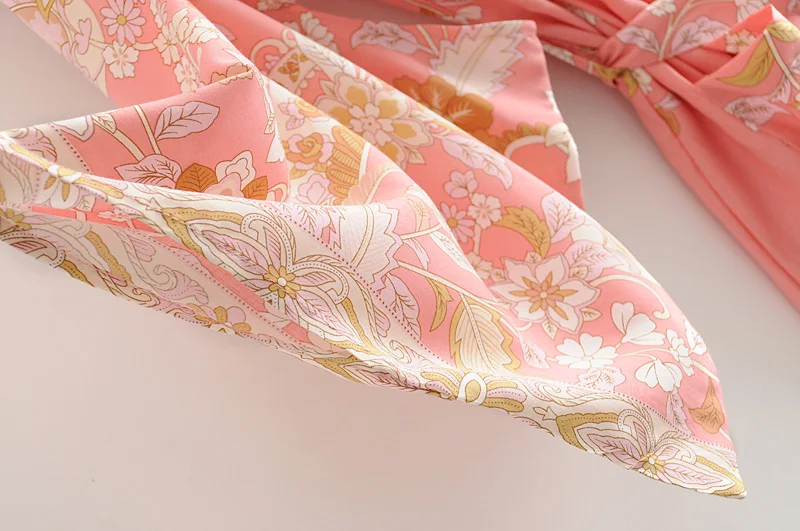 Женское богемное винтажное кимоно с цветочным принтом V образным вырезом и