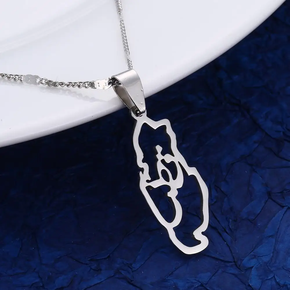 Stainless Steel Silver Color Qatar Map Pendant Necklace Trendy State Of