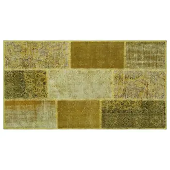 

Handmade Yellow Vintage Overdyed Patchwork Area Rug 080x150 Cm-2'7''X4'11''