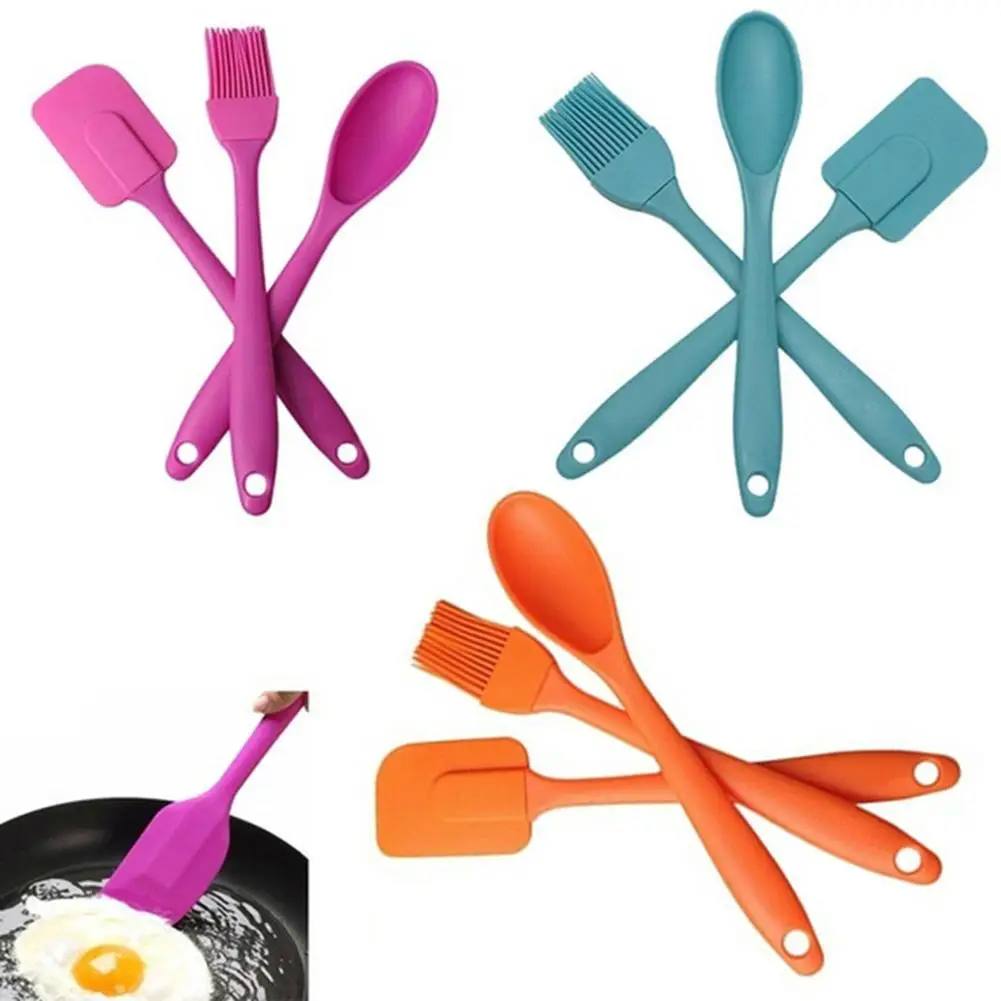 3Pcs/Set Silicone Baking Spatula Scraper Brush Cooking Supplies Cake