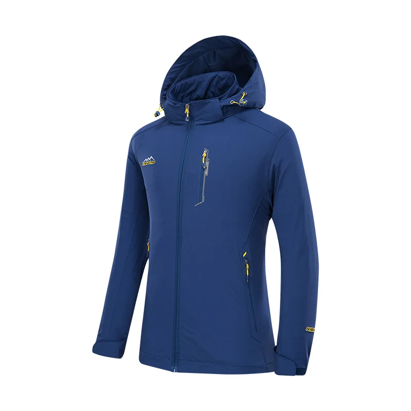Ветрозащитная походная куртка унисекс, уличная горная куртка для альпинизма, мужская с капюшоном, Треккинговая ветровка, легкая эластичная водонепроницаемая одежда - Цвет: Dark blue(men)