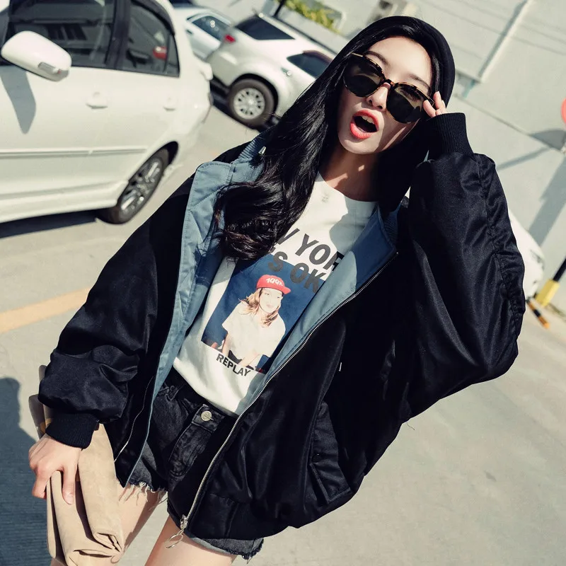 

Double-sided Wear Hooded Deconstructable Little Jacket Hong Kong Style Baseball Uniform Loose-Fit BF Students Harajuku Wind Spri