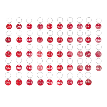 

50Pcs Aluminium Alloy Storage Tags Metal Numbers Plates Luggage ID Tags Key Ring Labels(Red, Number 1-50)