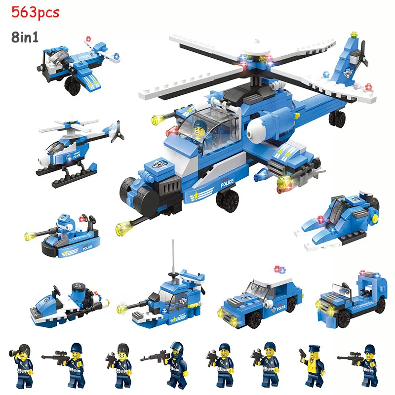 

for Children 554pcs Aircraft Car 8in1 SWAT Police Series Building Blocks Set Compatible LegoING Friends Bricks Figures Toy GB26