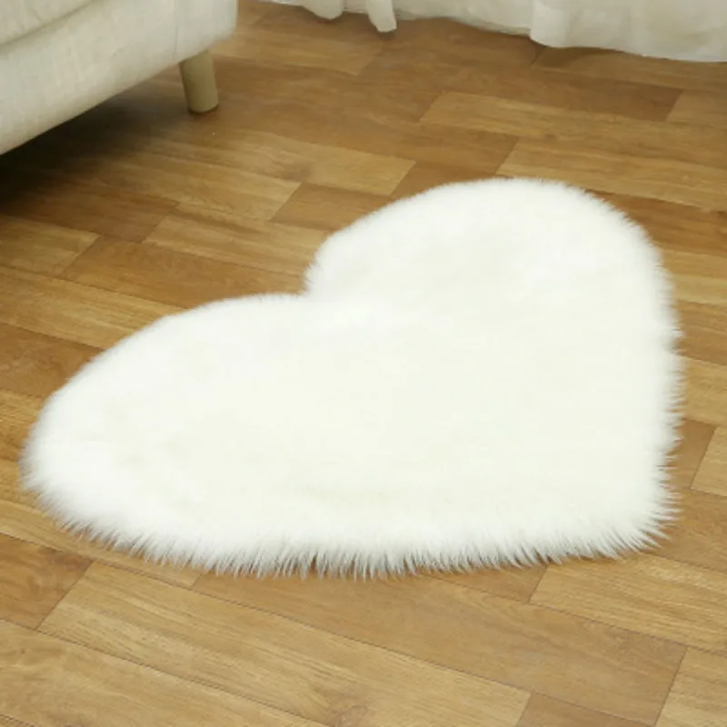 Love Heart Shaggy Carpet For Living Room Bedroom Fluffy Super Warm Plush Mats Kids Room Pure Color Faux Fur Rug Floor Rugs