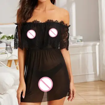 

New Women Sexy Floral Lace Sheer Mesh Nightdress Lingerie lengerie femenina sexy женское эротичное белье F@