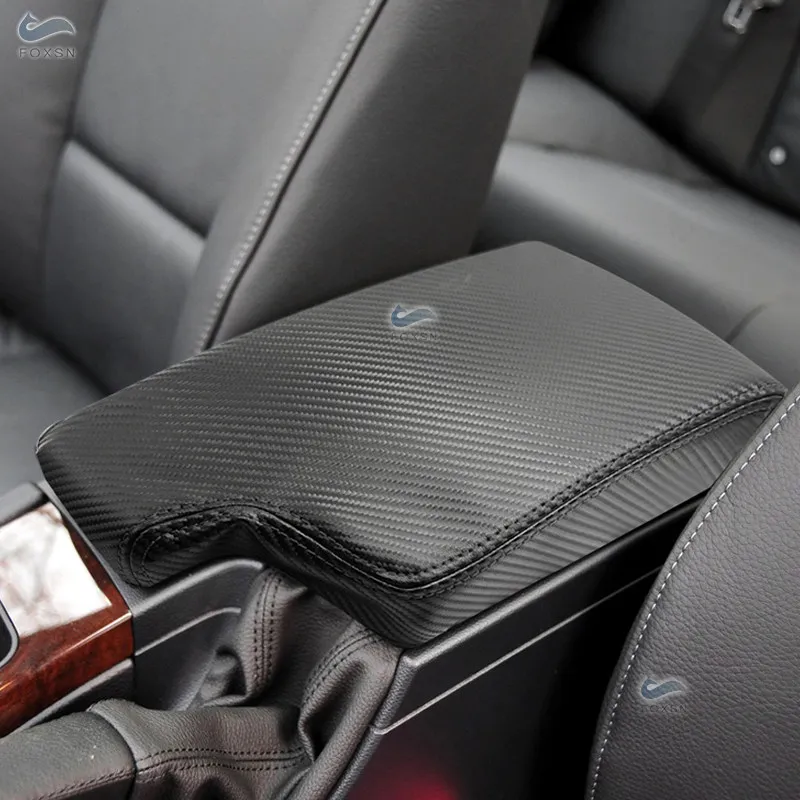Carbon Texture Leather Black Line Car Accessories Center Console Lid