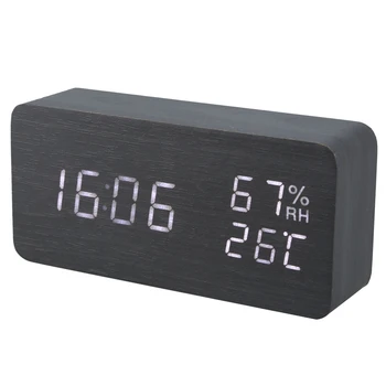 

Modern Led Alarm Clock Temperature Humidity Electronic Desktop Digital Table Clocks,Black + white subtitles