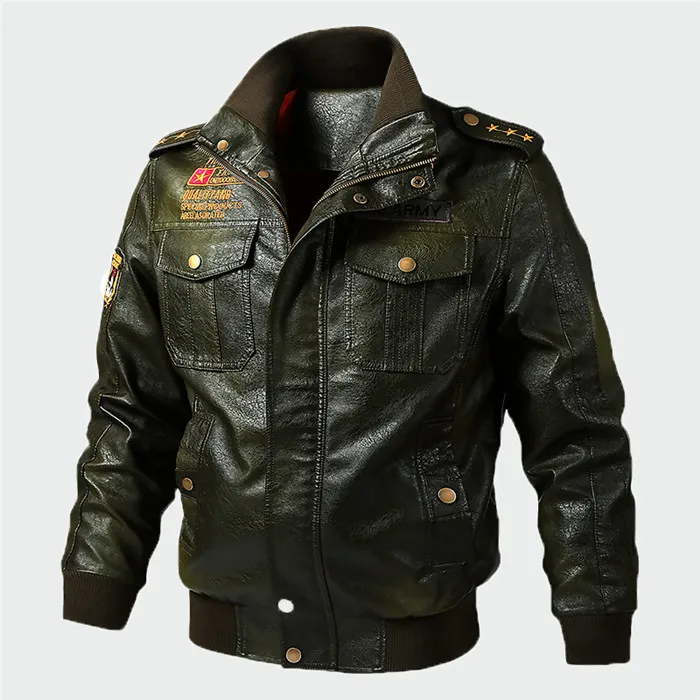 Army Green Premart мужские модные кожаные куртки мужские крутые мотоциклетные наружные осенние мужские повседневные Куртки из искусственной кожи мужская брендовая одежда 5XL ML345 - Цвет: Army Green