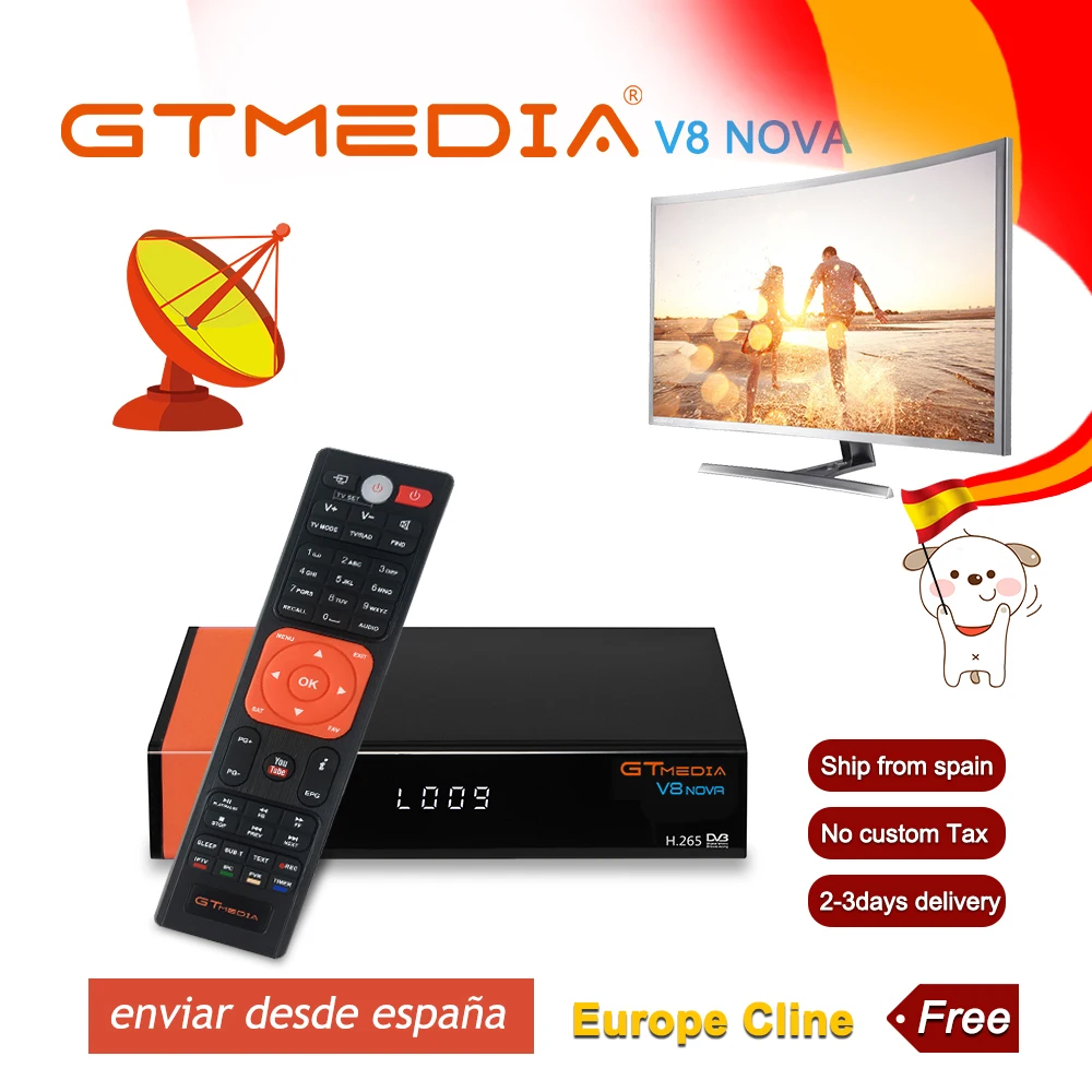 

Receptor Gtmedia V8 Nova built-in WIFI power by freesat v8 super DVB-S2 1 Year Cccam Cline for EU Russia TV Box Same as V9 Super
