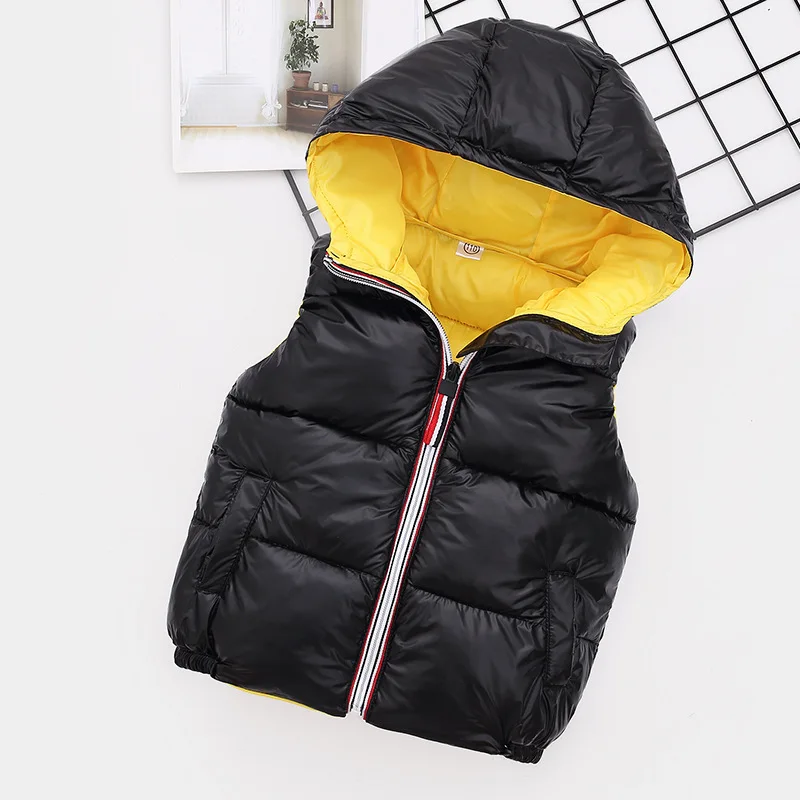 Children Waistcoat Outerwear New Winter Sleeveless Coats Kids Clothes Warm Hooded Cotton Vest Baby Boys Girls Shiny Down Vest