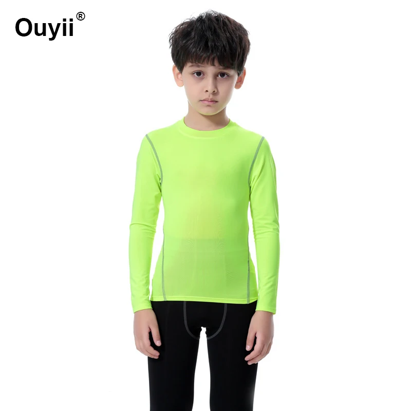 Children Sportswear Sport Running Basketball Football Training T-shirt Breathable Compression Quick-drying Kids Workout Clothes - Цвет: Green T-shirt