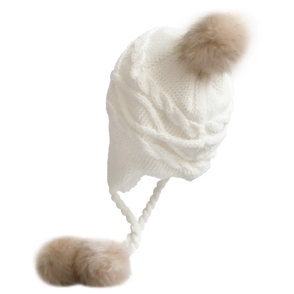 White Brand Winter knitted Beanies Hats Women Thick Warm Beanie PomPoms Hat Female knit Bonnet Beanie Caps Parent-child Accessories - Цвет: White