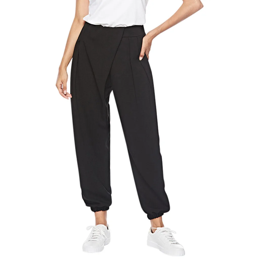 Pantalones mujer модные женские брюки Высокая талия плиссированные повседневные свободные лучевые брюки шаровары