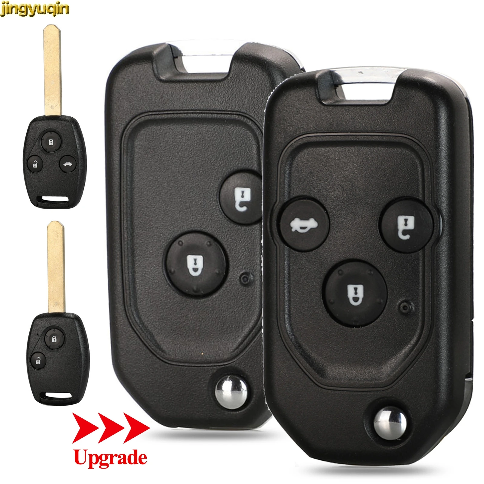 Jingyuqin Flip Remote Upgrade Car Key Fob Shell For Honda Accord CRV Odyssey CIVIC Pilot 2003-2013 3 Buttons jingyuqin flip remote upgrade car key fob shell for honda accord crv odyssey civic pilot 2003 2013 3 buttons