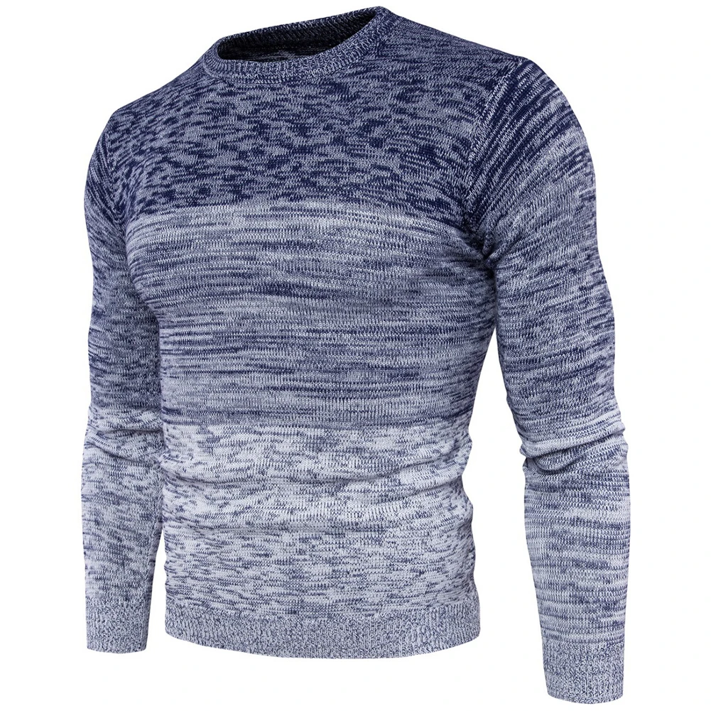 Autumn Winter Men Gradient Long Sleeve Round Neck Sweater Casual Knitted Top Mens Sweaters Pullovers Pullover Men Pull Homme
