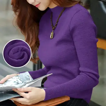 

High Collar Long-sleeved Thicker Warm Shirt Women Solid Color Cotton Knitted Sweater Casual Winter Bottoming Shirts