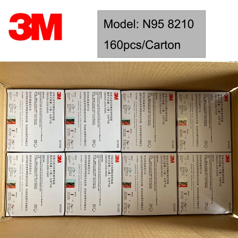 

160pcs/Carton 3M 8210 N95 Safety Protective Mask Dust Masks Anti-particles Anti-pm2.5 Anti Virus Mask X0101010