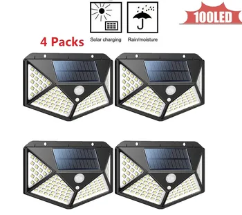 

100LED Solar Power Street Light PIR Motion Sensor Wireless Wall Lamp Garden Security Lamps Outdoor Waterproof Luminaria 4 sided