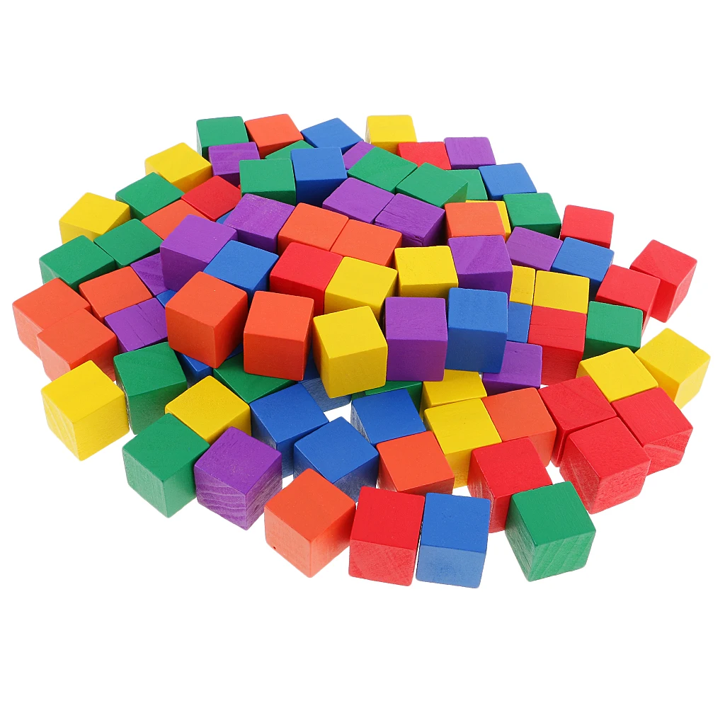 100 Pcs Colorful Solid Wood Square Blocks Wood Cubes Wood Cube Blocks – For Puzzle Making, Crafts, And DIY Projects, 2*2*2cm
