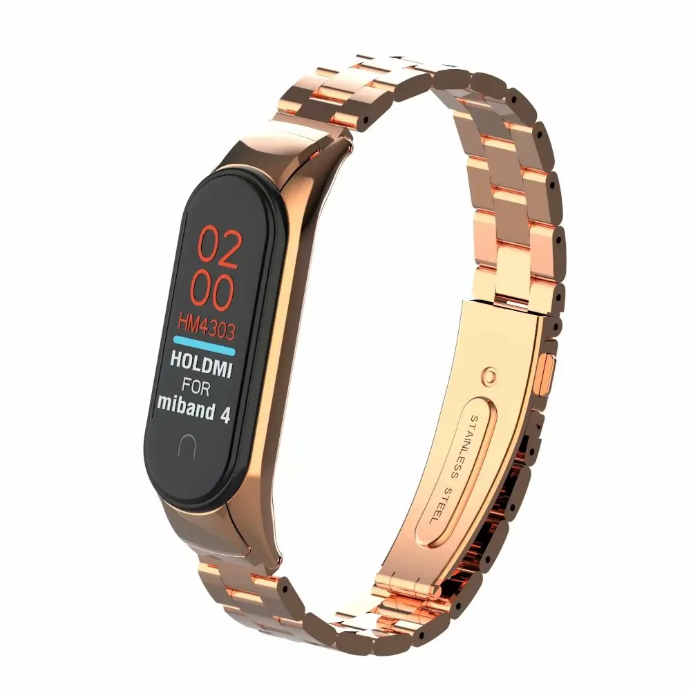 Розовое золото Металлический браслет для Xiaomi Band 4 ремешок из нержавеющей стали часы Четыре браслета Xiomi Xaiomi Xiami Xaomi Xaiomy для мужчин и женщин - Цвет: Розовое золото