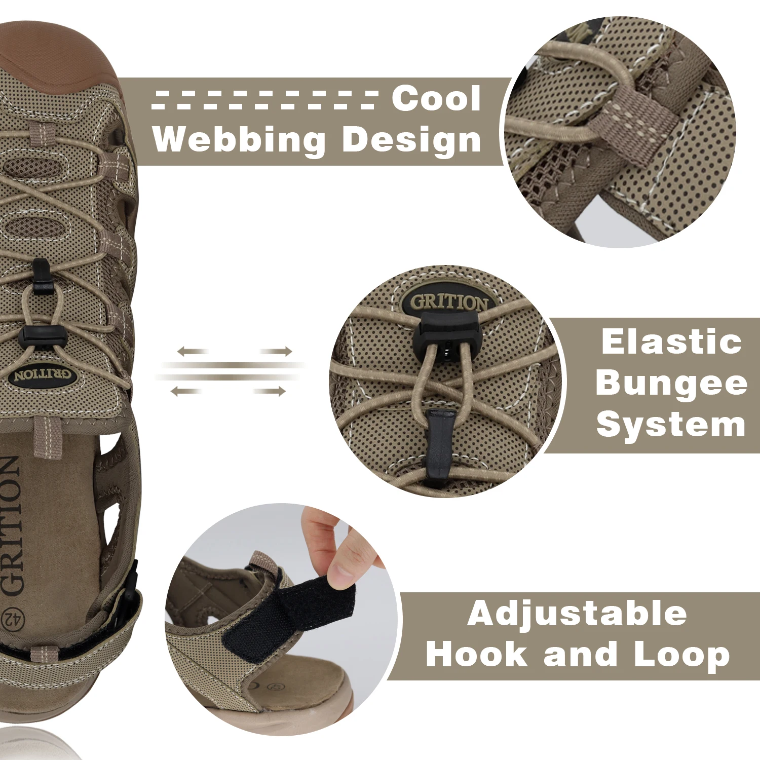 Sports Shoes GRITION Men Sandals Outdoor Trekking Hiking Closed Toe Slippers Comfortable Beach Fisherman Summer Athletic 40-46