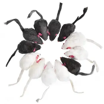 

12 PCS Mice Toys Mouse Real Fur Mixed Loaded Toys Black and White for Pet Cat Kitty Kitten with Sound Squeaky Toys for Cats
