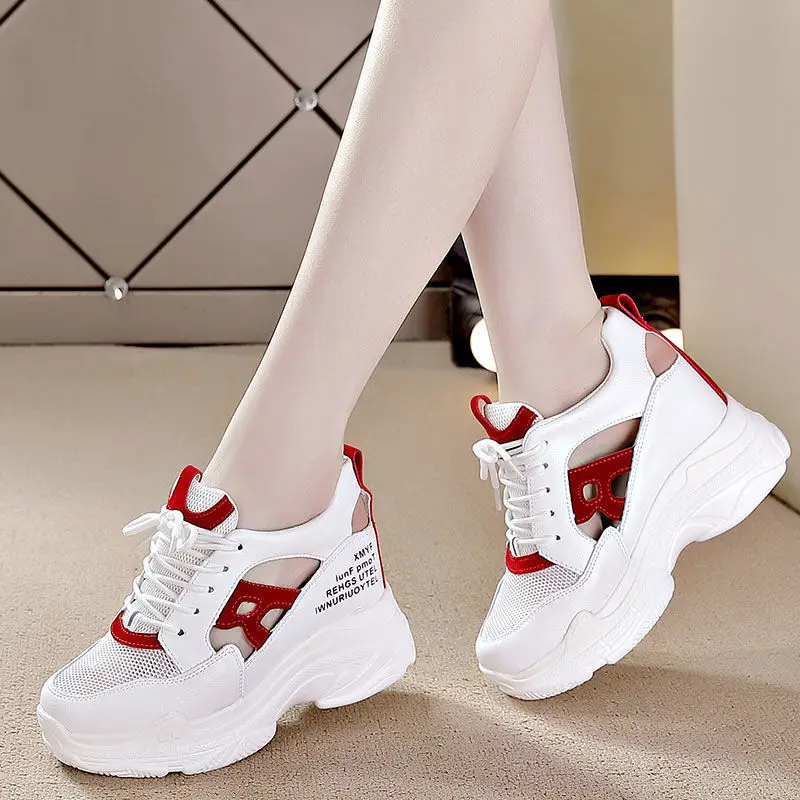 Женская обувь кроссовки с верхом из сетчатого материала визуально увеличивающие