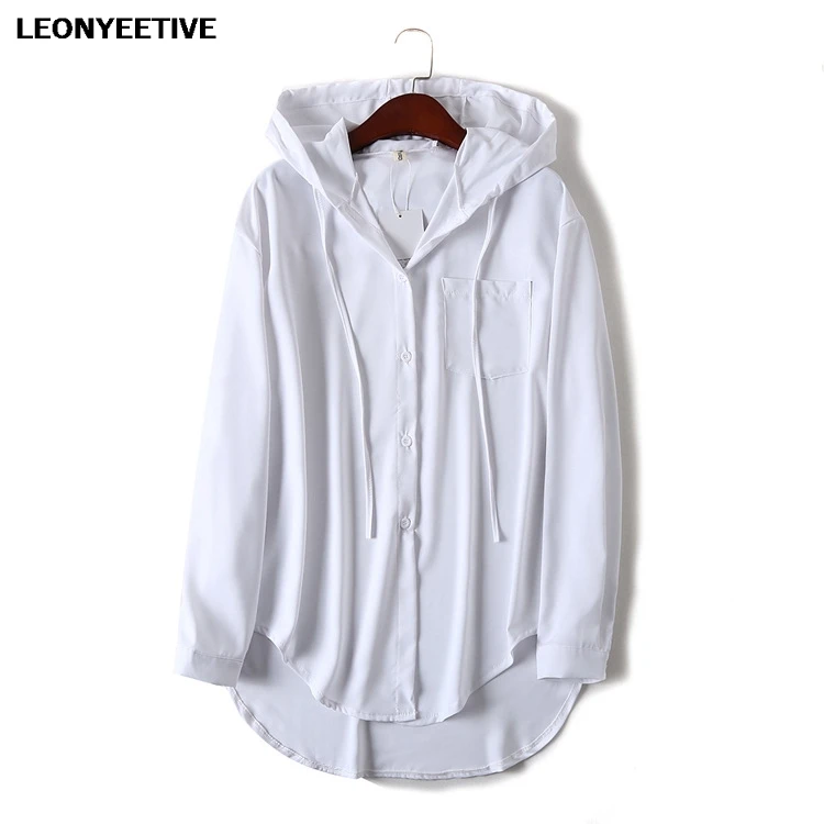 2021 new summer shirt oversize plus size Shirt Chiffon Full Casual  Solid Hooded Polyester
