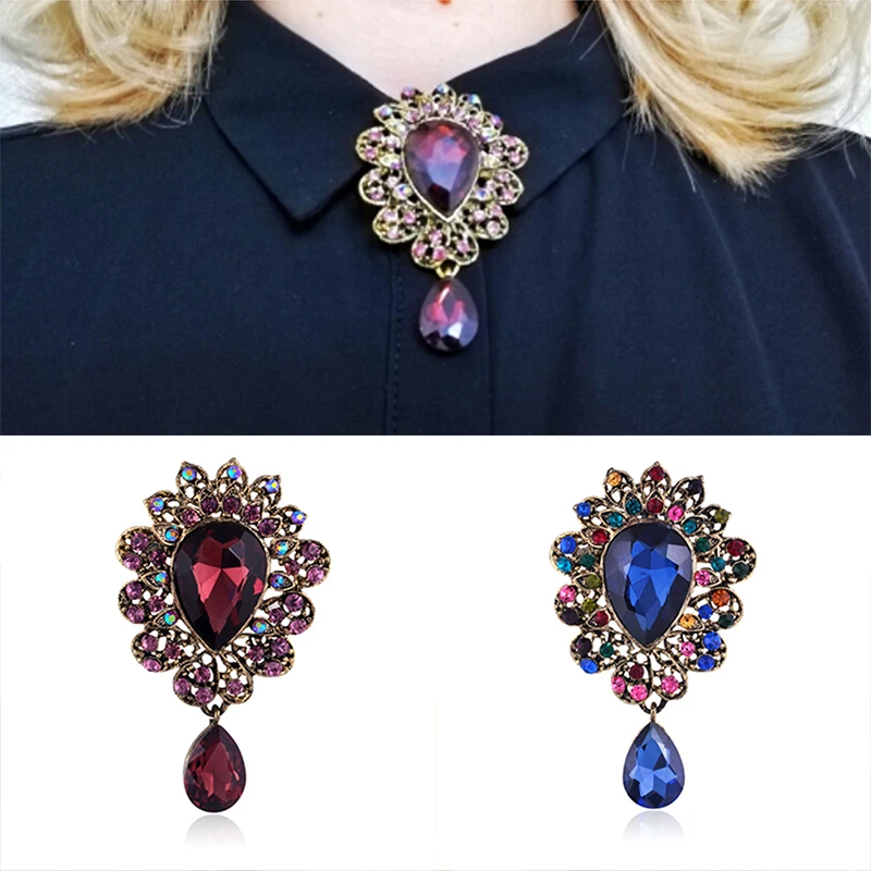 

Multifunction Brooch Brooches Accessories Rhinestone Drop Water Antique Gold-color Turkish Jewelry Women Party Corsage