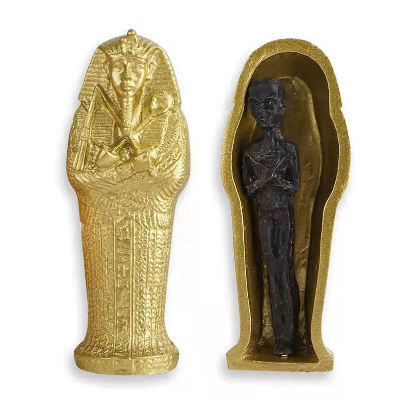 Heymamba Gold Aquarium Decoration Resin Skull Figure Model Egypt Mummy Fish Tank Decoration Crafts